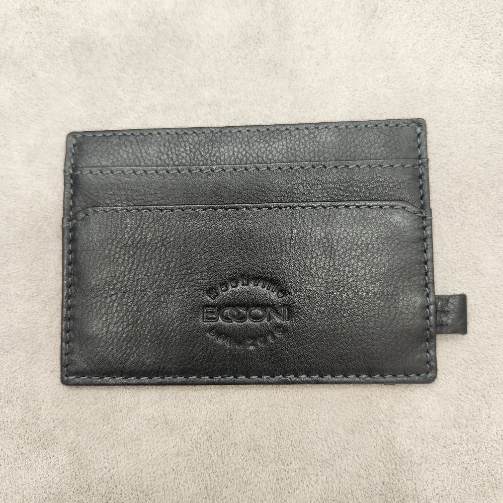 Boconi Wallet Men's Black 100% Leather Slim Flat Cardholder RFID Gift New $45